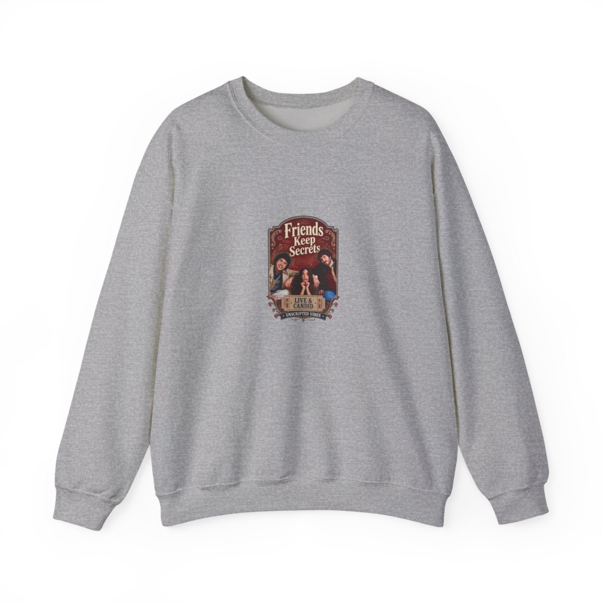 Friends Keep Secrets "Live & Candid." Crewneck - alternate angle 2, merchandise